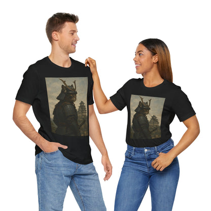 Cat Samurai Vigil Tee | Armored Feline Warrior w/ Castle Backdrop | Japanese Art Unisex Shirt