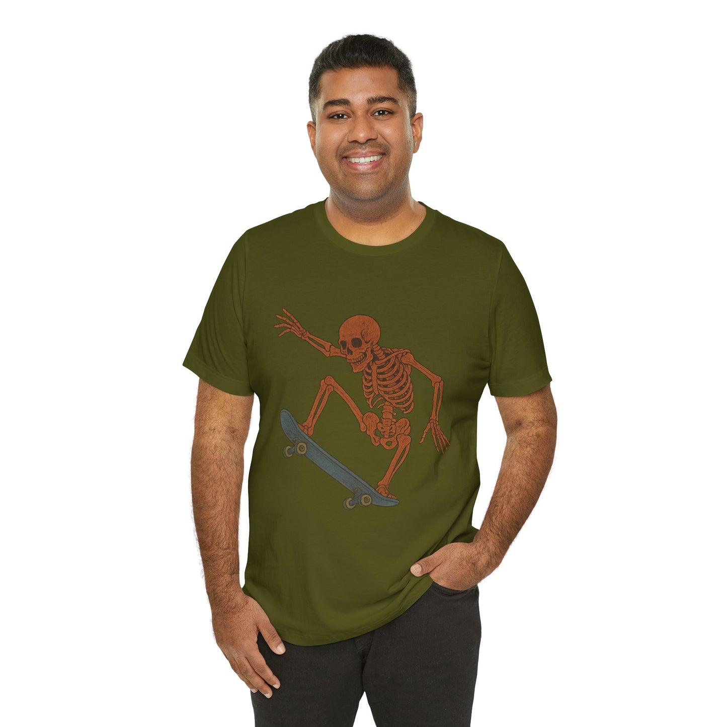 Skater Skeleton Graphic Tee for Adults - Vintage-Style Skeleton Skateboarding Shirt - Edgy Streetwear T-Shirt for Skaters and Art Lovers
