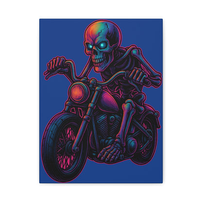 Skull Biker Canvas Neon Chopper Rider Motorcycle Wall Art Skeleton Cruiser Poster Style Garage Man Cave Decor Gift for Dad