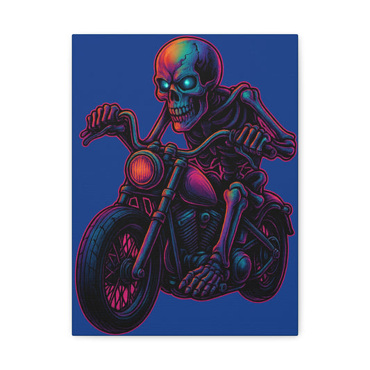Skull Biker Canvas Neon Chopper Rider Motorcycle Wall Art Skeleton Cruiser Poster Style Garage Man Cave Decor Gift for Dad