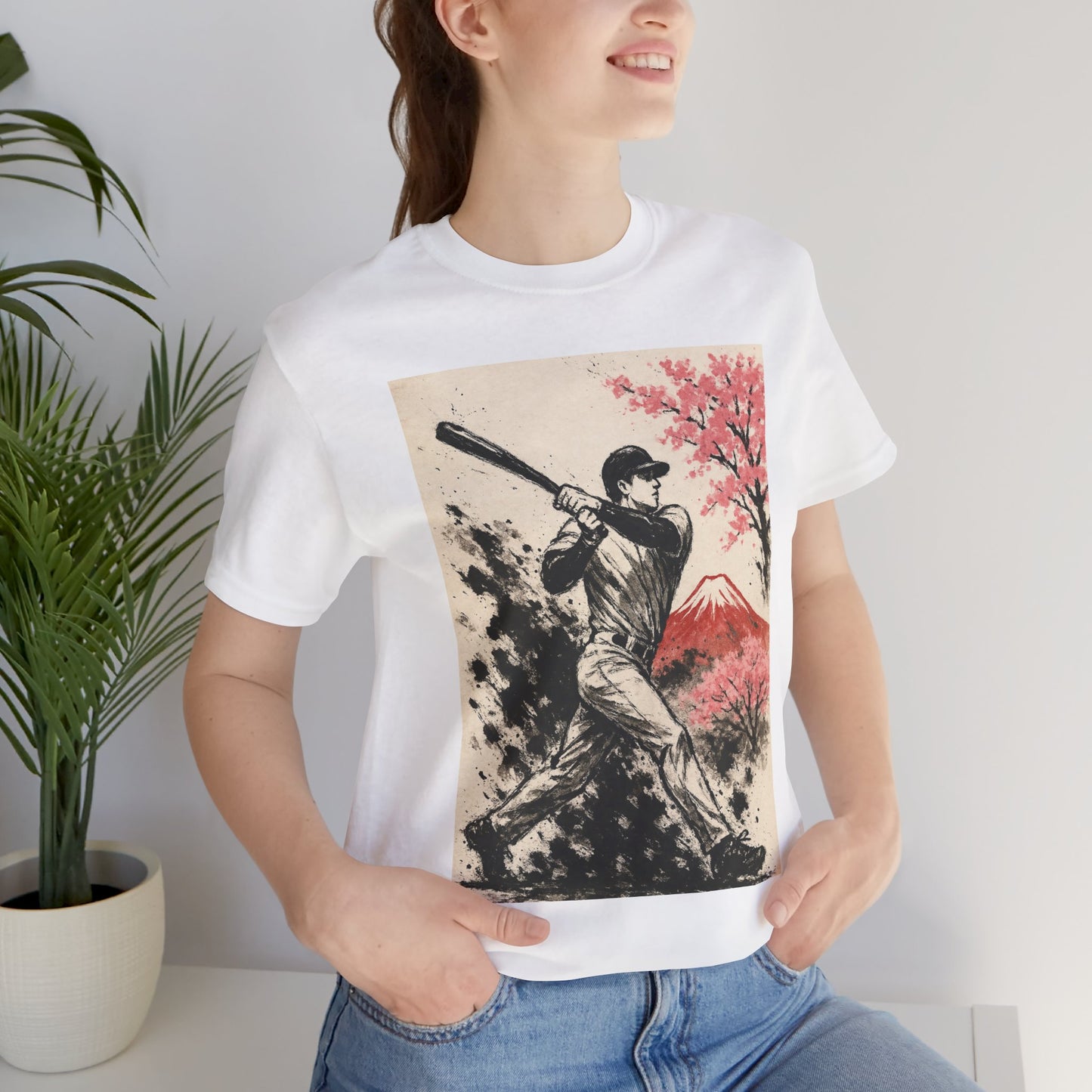 Pro Baseball Batter Sumi Ink Art Shirt Fuji Sakura Retro Japanese Print Power Swing Tee Japan Inspired Sports Art Gift for Dad