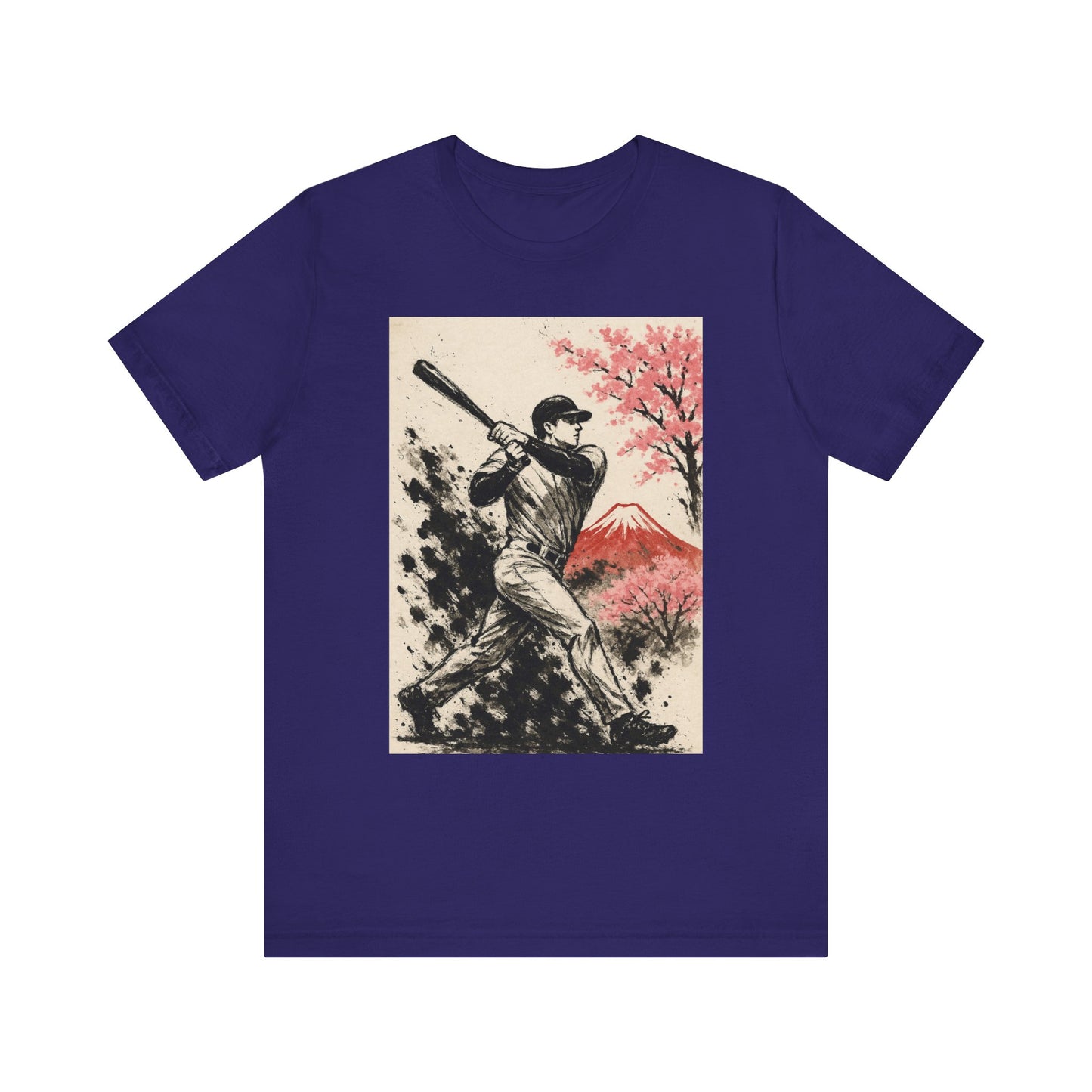 Pro Baseball Batter Sumi Ink Art Shirt Fuji Sakura Retro Japanese Print Power Swing Tee Japan Inspired Sports Art Gift for Dad