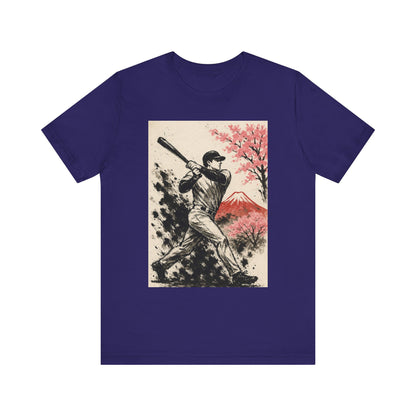 Pro Baseball Batter Sumi Ink Art Shirt Fuji Sakura Retro Japanese Print Power Swing Tee Japan Inspired Sports Art Gift for Dad