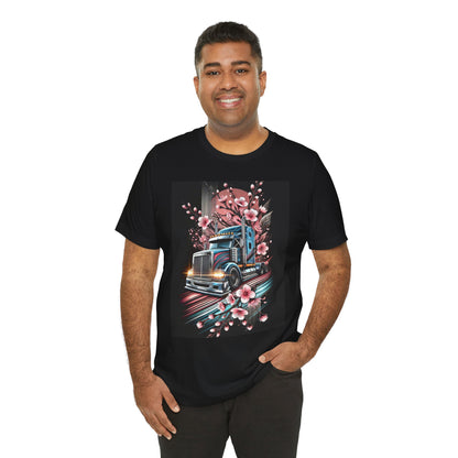 Cherry Blossom Convoy T-Shirt | Japanese Sakura x Modern Truck Art | Unique Graphic Tee for Drivers & Streetwear Lovers No.006