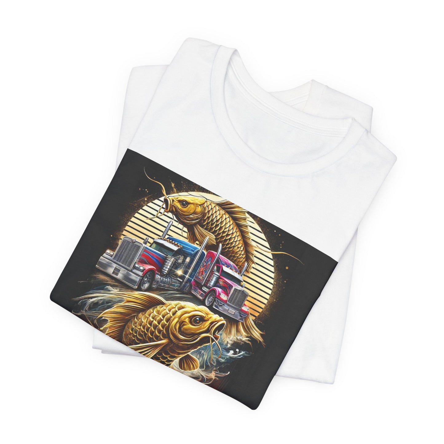 Bold Koi & Truck Fusion T-Shirt | Japanese Golden Carp AND Convoy Art Tee | Vibrant Streetwear for Truckers AND Tattoo Fans