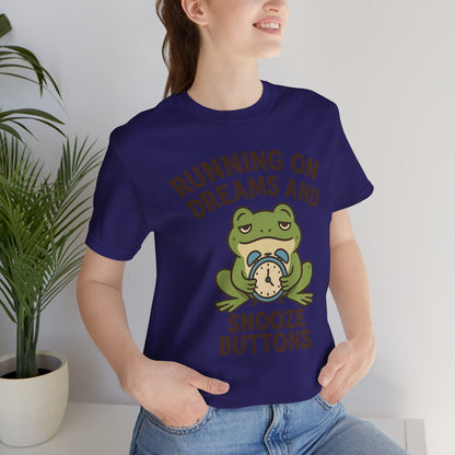 Running on Dreams and Snooze Buttons Shirt Sleepy Frog Tee Funny Night Owl Top Great Dad Gift Cozy Loungewear Aesthetic