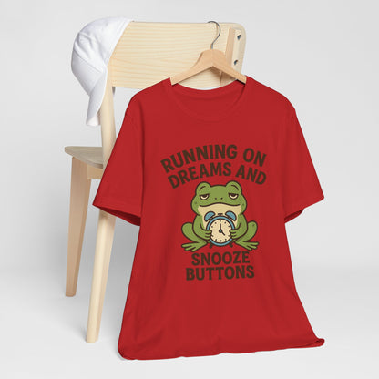 Running on Dreams and Snooze Buttons Shirt Sleepy Frog Tee Funny Night Owl Top Great Dad Gift Cozy Loungewear Aesthetic