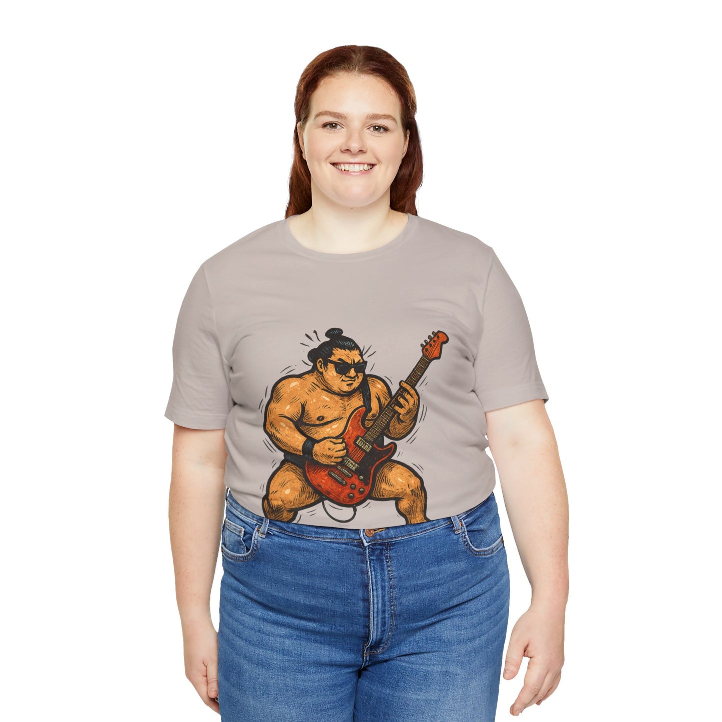 Sumo Guitar Rock T Shirt Japanese Sumo Wrestler Electric Guitar Vintage Comic Style Graphic Tee Japan Gift For Dad Music Fans