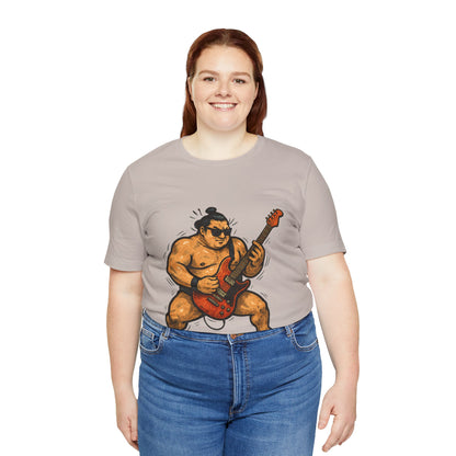 Sumo Guitar Rock T Shirt Japanese Sumo Wrestler Electric Guitar Vintage Comic Style Graphic Tee Japan Gift For Dad Music Fans