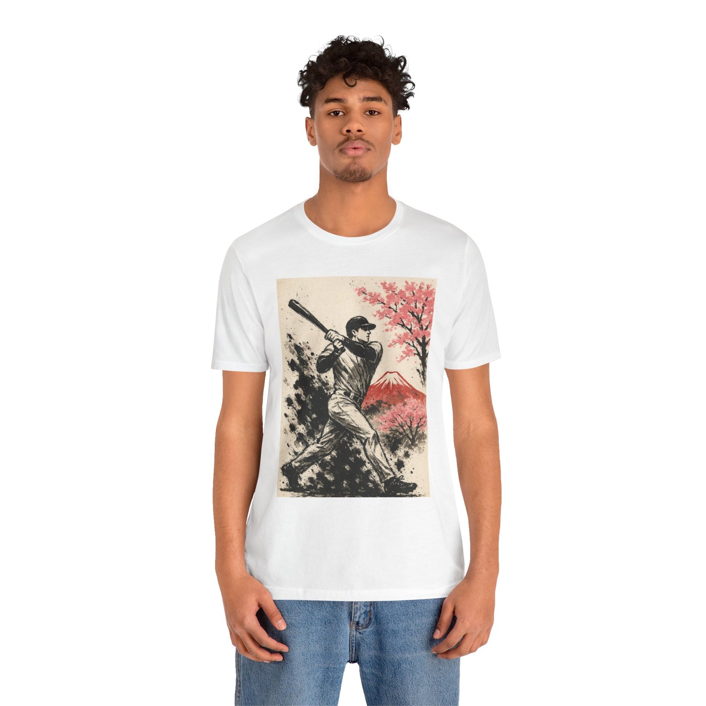 Pro Baseball Batter Sumi Ink Art Shirt Fuji Sakura Retro Japanese Print Power Swing Tee Japan Inspired Sports Art Gift for Dad