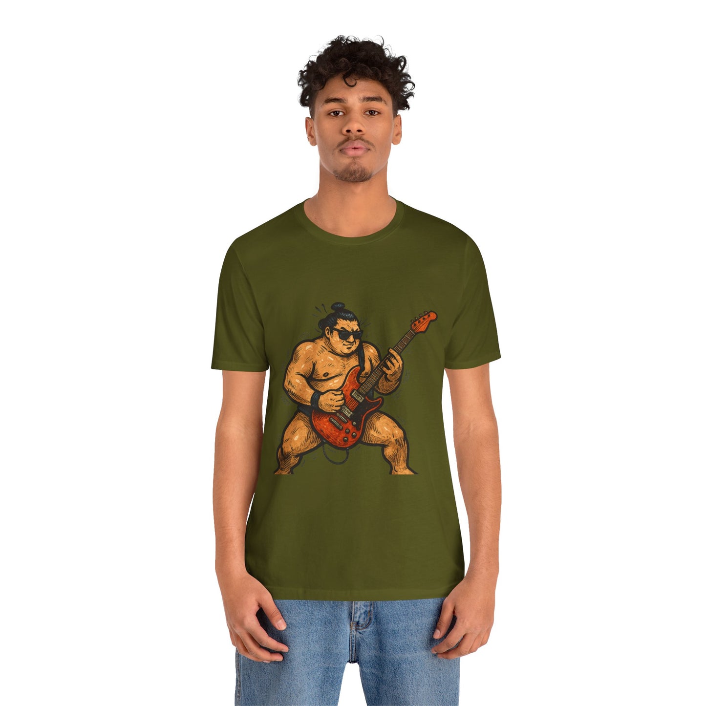 Sumo Guitar Rock T Shirt Japanese Sumo Wrestler Electric Guitar Vintage Comic Style Graphic Tee Japan Gift For Dad Music Fans