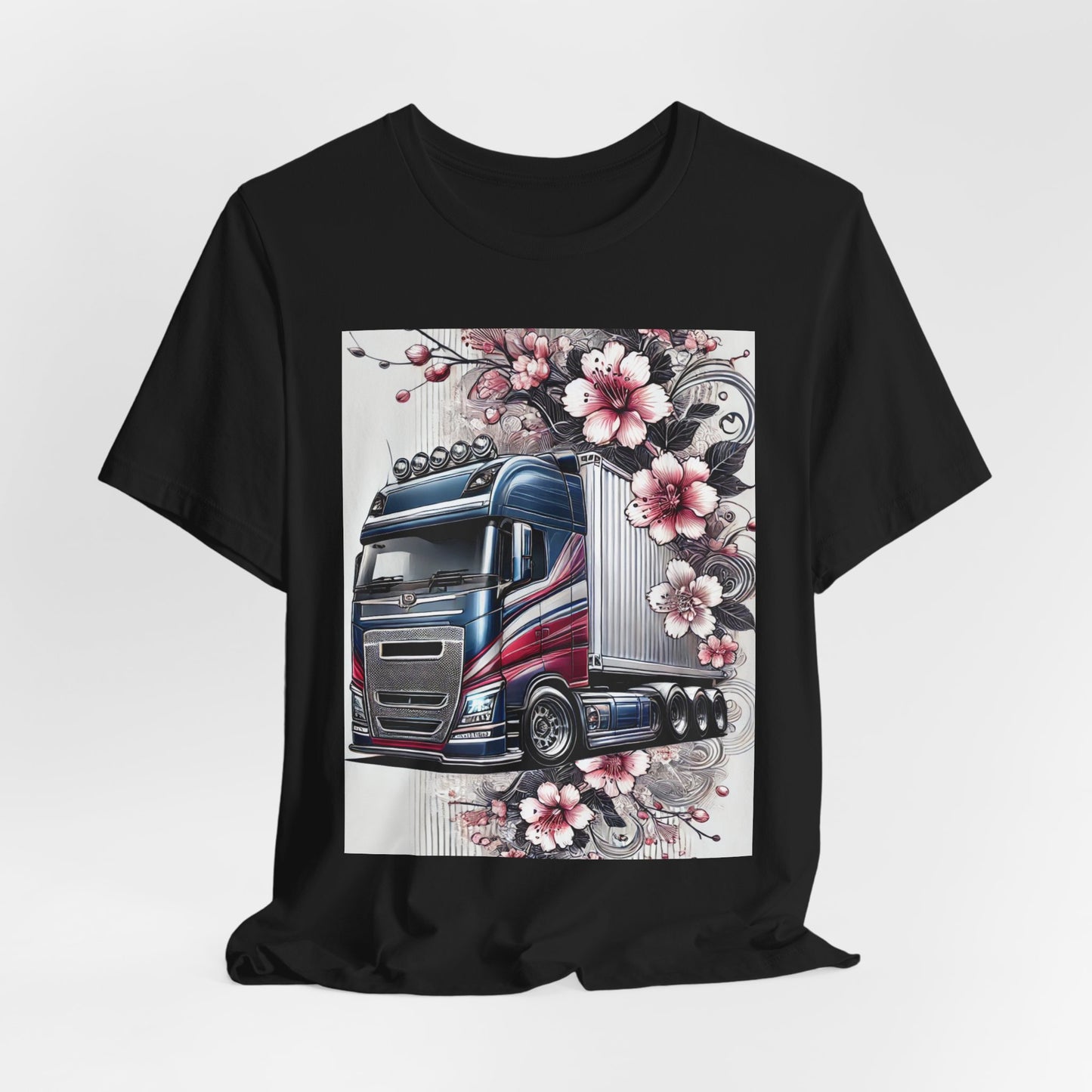 Cherry Blossom Convoy T-Shirt | Japanese Sakura x Modern Truck Art | Unique Graphic Tee for Drivers & Streetwear Lovers 001