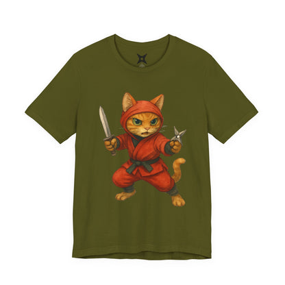 Ninja Cat T-Shirt - Cute Ninja Cat Front Print and Bold Japanese Kanji "NEKONIN" Back Print - Cool Unisex Japanese Streetwear Tee