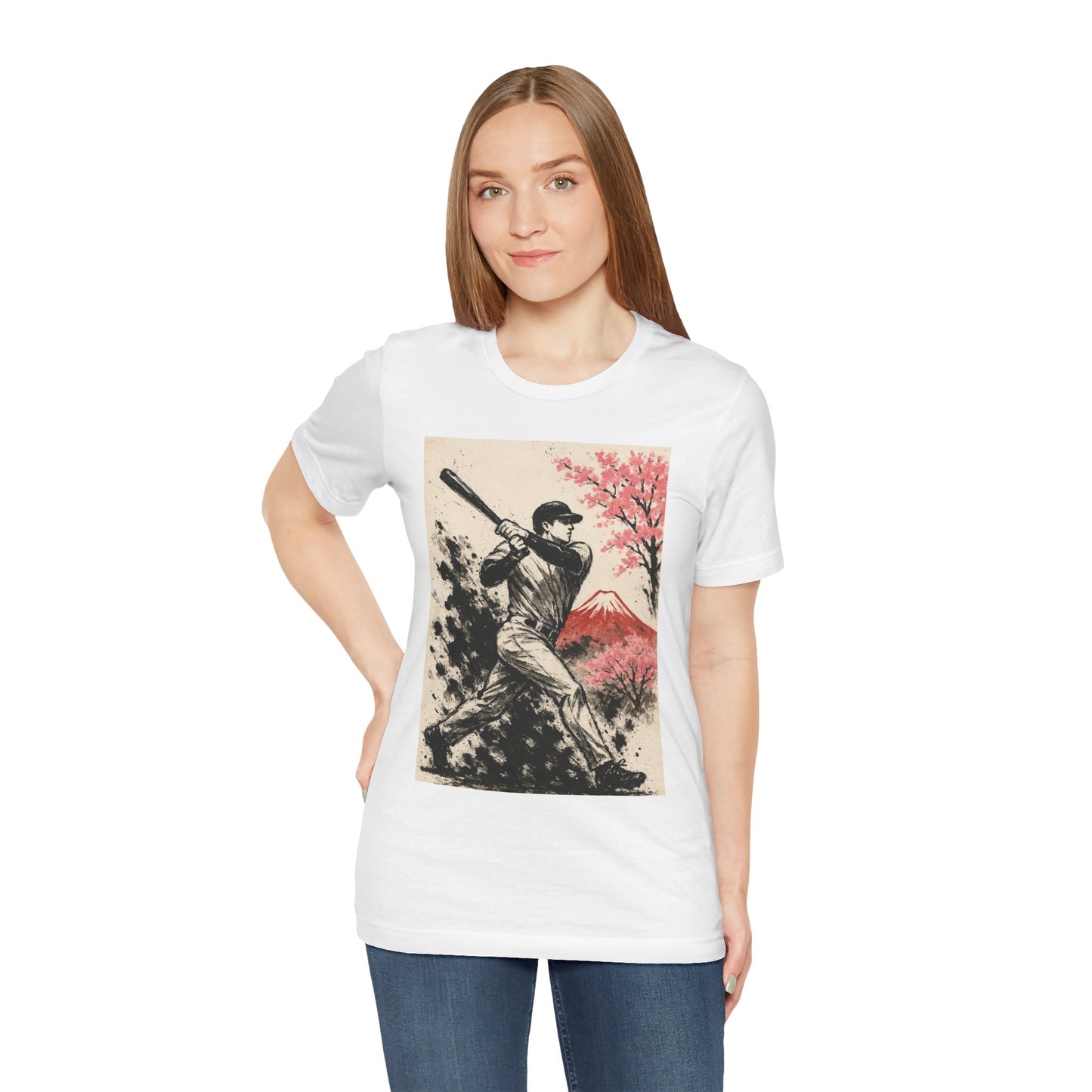 Pro Baseball Batter Sumi Ink Art Shirt Fuji Sakura Retro Japanese Print Power Swing Tee Japan Inspired Sports Art Gift for Dad