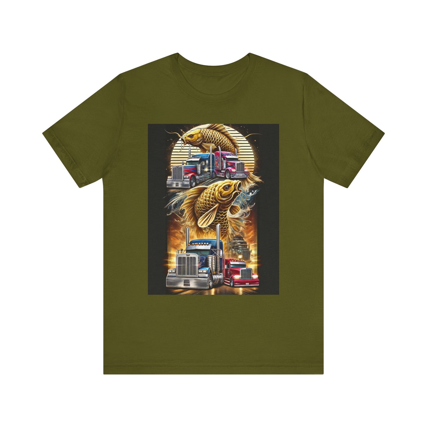 Bold Koi & Truck Fusion T-Shirt | Japanese Golden Carp AND Convoy Art Tee | Vibrant Streetwear for Truckers AND Tattoo Fans