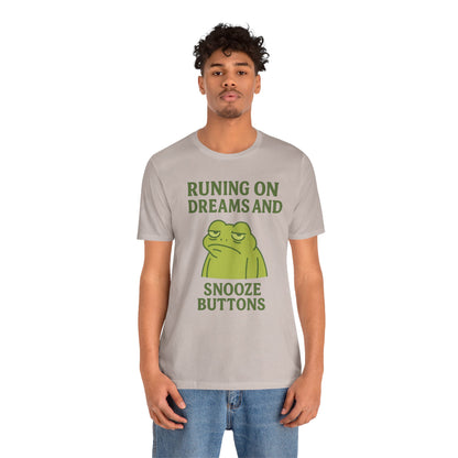 Running on Dreams and Snooze Buttons Shirt Sleepy Frog Tee Funny Night Owl Top Great Dad Gift Cozy Loungewear Aesthetic