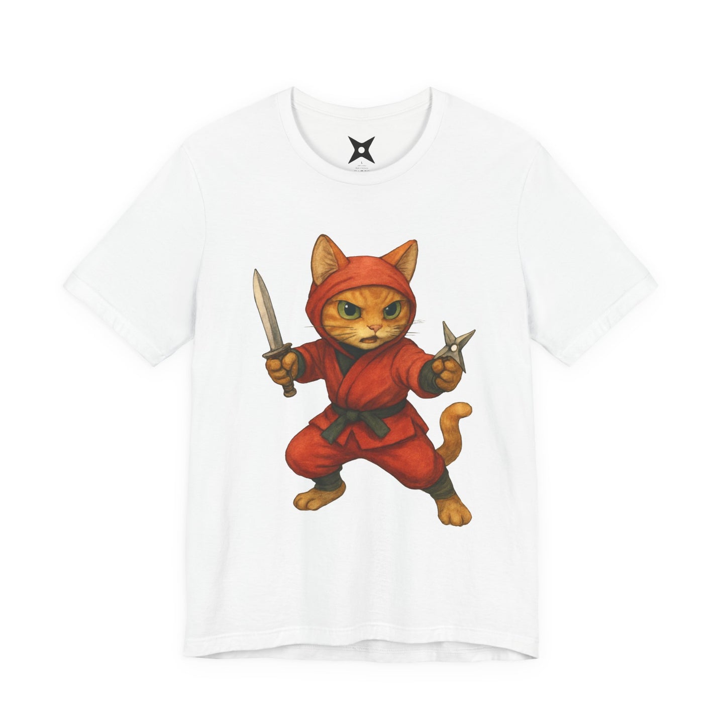 Ninja Cat T-Shirt - Cute Ninja Cat Front Print and Bold Japanese Kanji "NEKONIN" Back Print - Cool Unisex Japanese Streetwear Tee