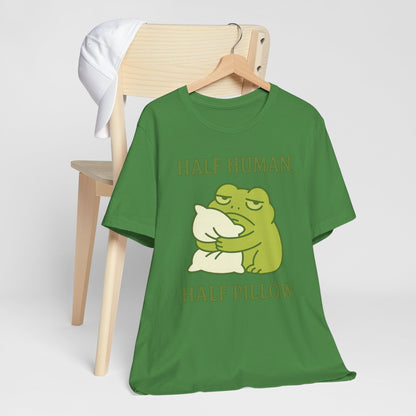 Half Human Half Pillow Funny Sleepy Frog Shirt for Coffee Lovers Dad Gift Not a Morning Person Tee Cozy Kawaii Aesthetic Graphic Top