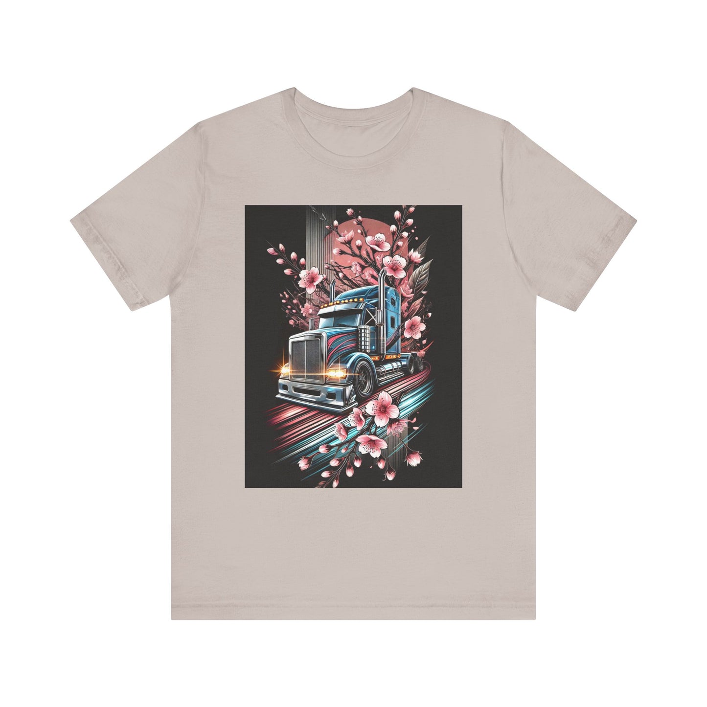 Cherry Blossom Convoy T-Shirt | Japanese Sakura x Modern Truck Art | Unique Graphic Tee for Drivers & Streetwear Lovers No.006