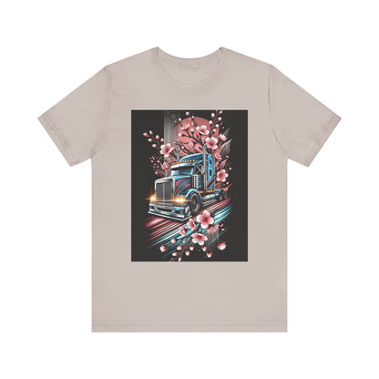 Cherry Blossom Convoy T-Shirt | Japanese Sakura x Modern Truck Art | Unique Graphic Tee for Drivers & Streetwear Lovers No.006