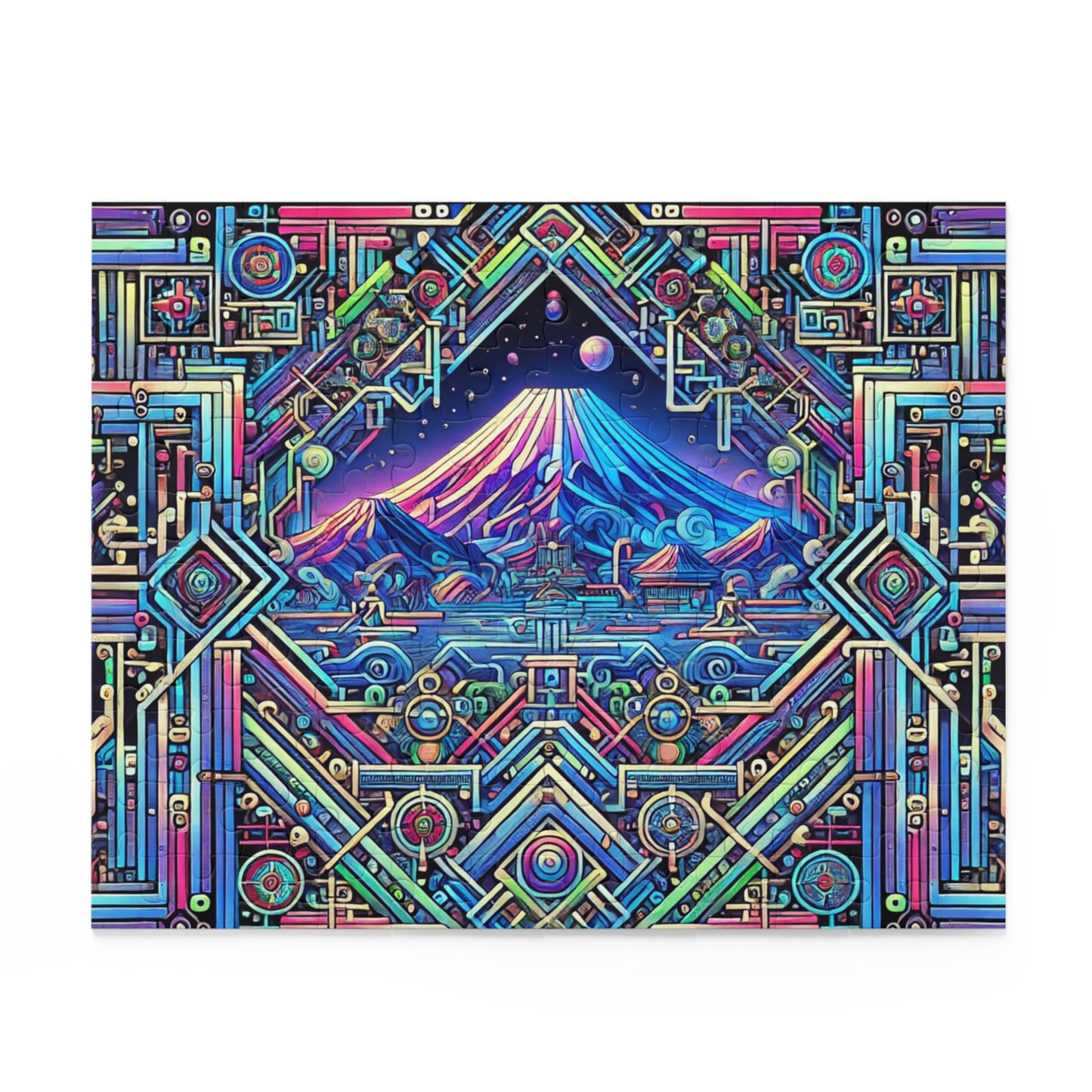 Neon x Geometric x Mt. Fuji! A super tricky puzzle with a cool sci-fi vibe-perfect brain workout for adults! 1000+ pieces of fun!