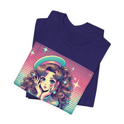 Retro Girl and Cat Graphic Tee Vaporwave Pastel Aesthetic Cocktail Lounge 80s Inspired Shoujo Style T Shirt Gift for Daughter or Dad