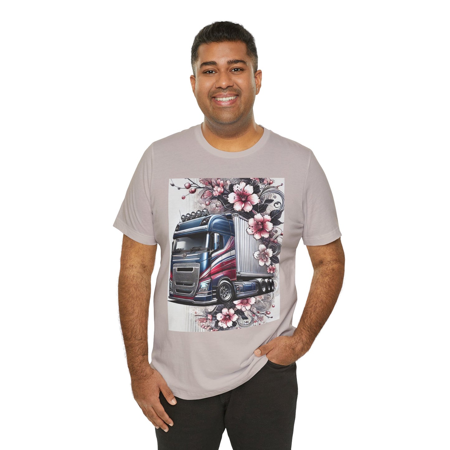 Cherry Blossom Convoy T-Shirt | Japanese Sakura x Modern Truck Art | Unique Graphic Tee for Drivers & Streetwear Lovers 001
