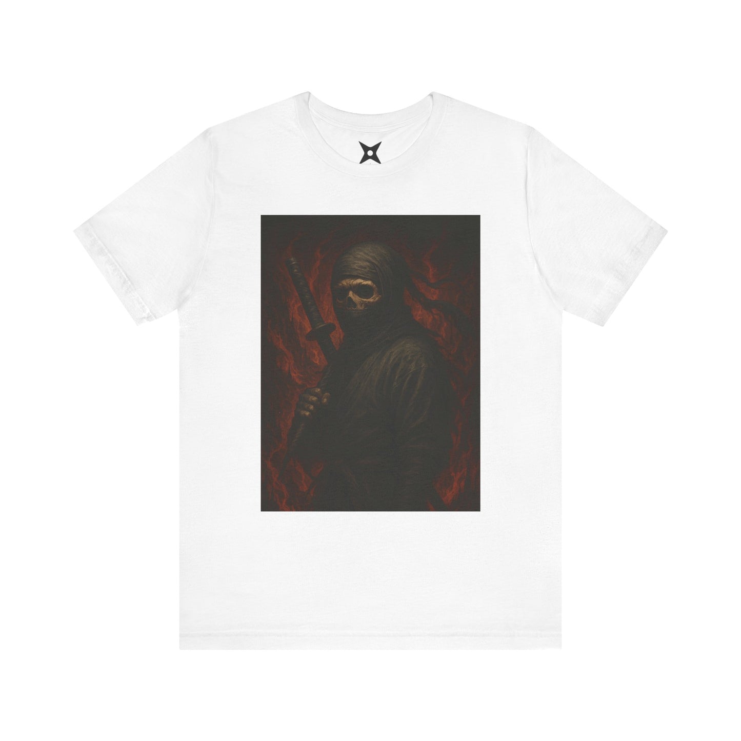 Dark Ninja Skull T-Shirt - Japanese Horror Art, Ninja Skeleton Graphic Tee, High-Detail Gothic Warrior Shirt, Unisex Streetwear