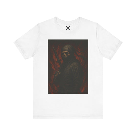 Dark Ninja Skull T-Shirt - Japanese Horror Art, Ninja Skeleton Graphic Tee, High-Detail Gothic Warrior Shirt, Unisex Streetwear