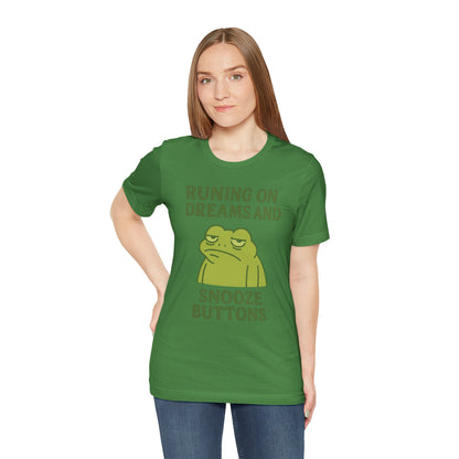 Running on Dreams and Snooze Buttons Shirt Sleepy Frog Tee Funny Night Owl Top Great Dad Gift Cozy Loungewear Aesthetic