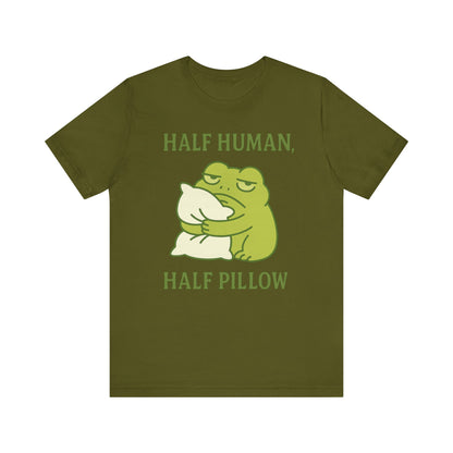 Half Human Half Pillow Funny Sleepy Frog Shirt for Coffee Lovers Dad Gift Not a Morning Person Tee Cozy Kawaii Aesthetic Graphic Top