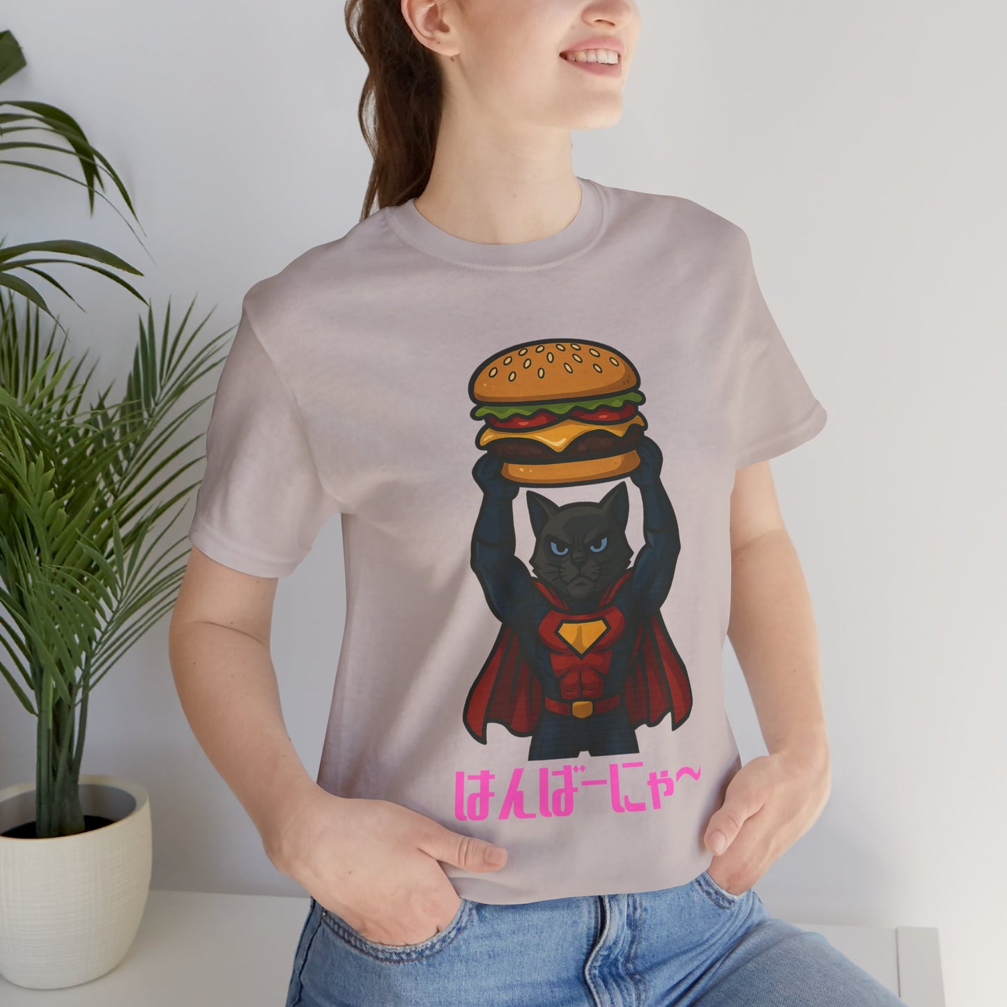 Superhero Cat Holding Cheeseburger T-Shirt - Funny Comic Style Tee for Burger Lovers - Unique Hero Cat Graphic Shirt - Unisex Gift