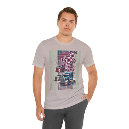 Cherry Blossom Convoy T-Shirt | Japanese Sakura x Modern Truck Art | Unique Graphic Tee for Drivers & Streetwear Lovers No.004