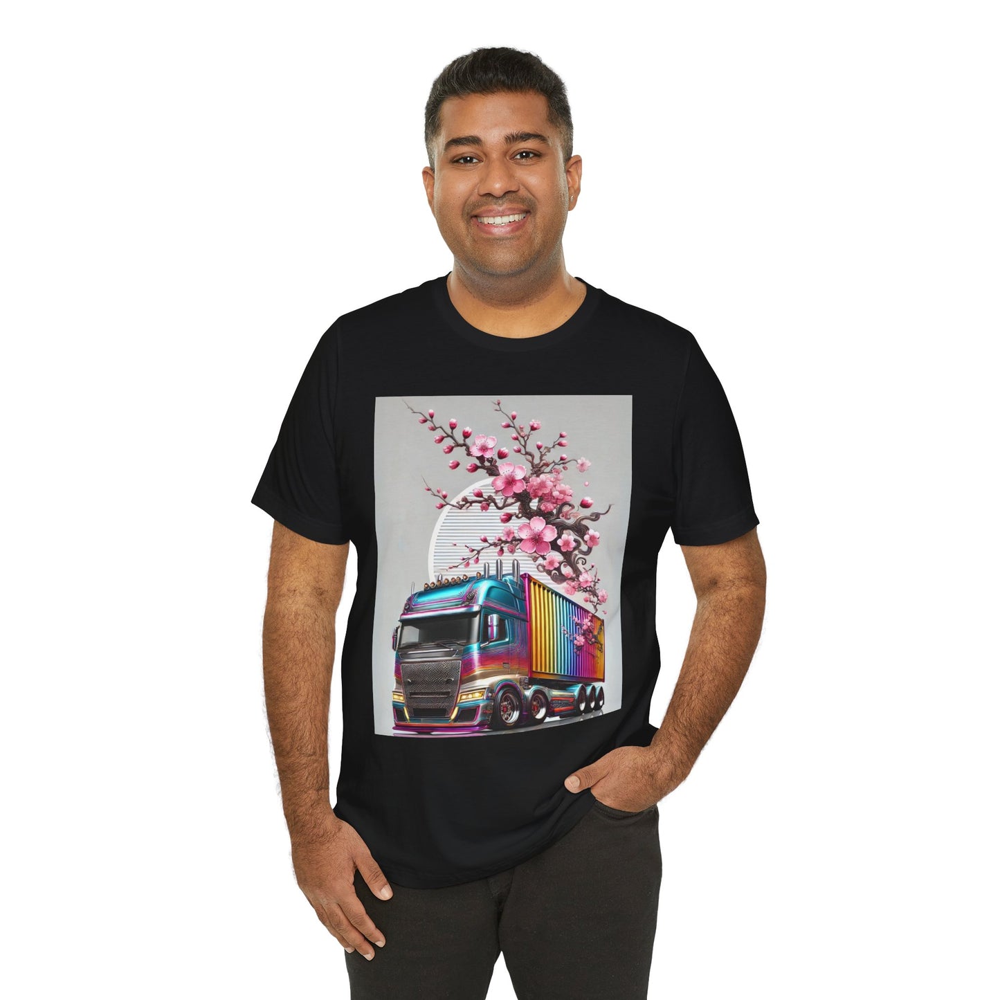 Cherry Blossom Convoy T-Shirt | Japanese Sakura x Modern Truck Art | Unique Graphic Tee for Drivers & Streetwear Lovers No.007