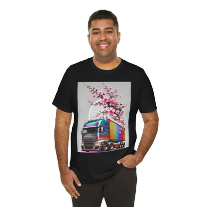Cherry Blossom Convoy T-Shirt | Japanese Sakura x Modern Truck Art | Unique Graphic Tee for Drivers & Streetwear Lovers No.007