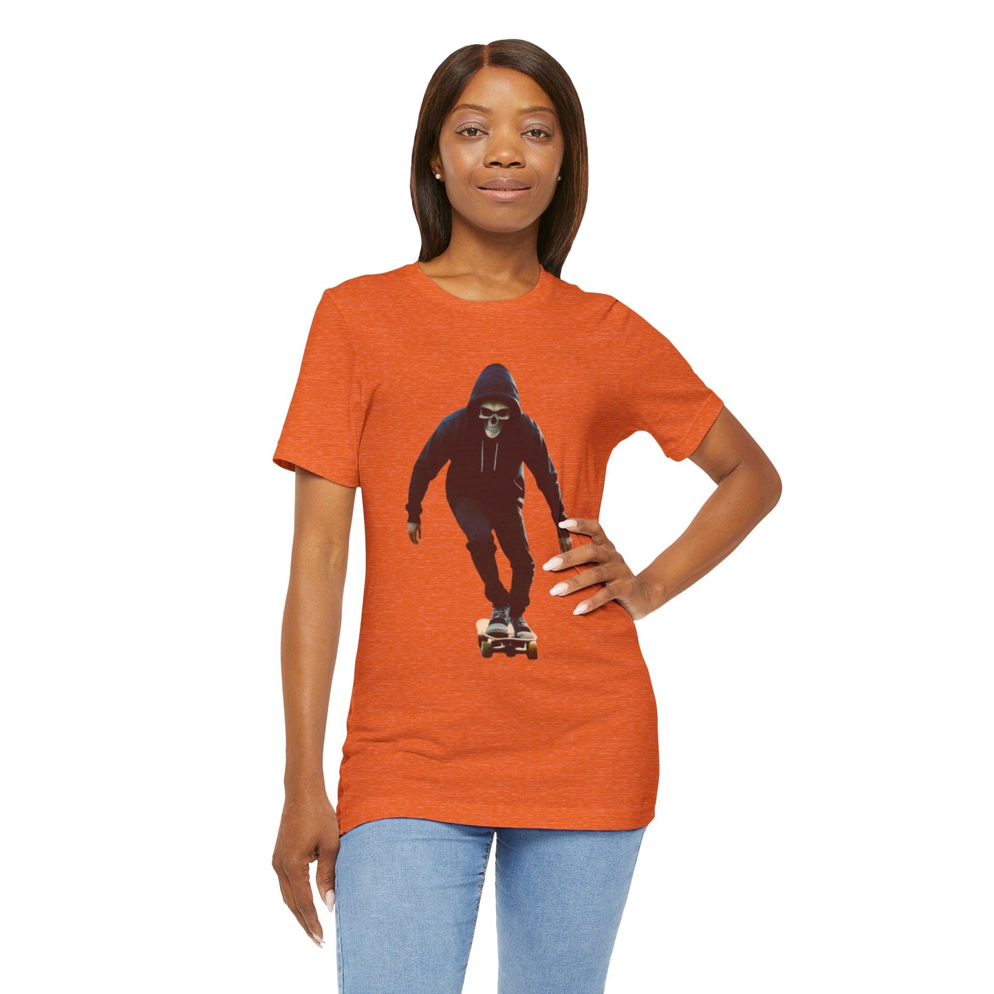 Skull Hoodie Skater T Shirt Urban Streetwear Skateboard Graphic Tee Gothic Horror Skate Style Gift for Dad Teen Boys Halloween Vibe