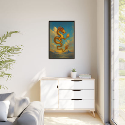 Golden Dragon Canvas Feng Shui Wall Art Asian Myth Painting Sky Cloud Mountain Good Luck Decor Gift for Dad Living Room Office