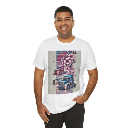 Cherry Blossom Convoy T-Shirt | Japanese Sakura x Modern Truck Art | Unique Graphic Tee for Drivers & Streetwear Lovers No.004