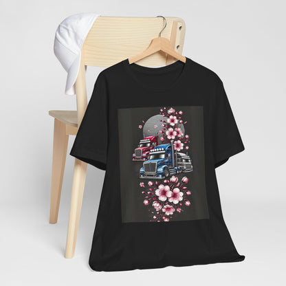 Cherry Blossom Convoy T-Shirt | Japanese Sakura x Modern Truck Art | Unique Graphic Tee for Drivers & Streetwear Lovers No.005