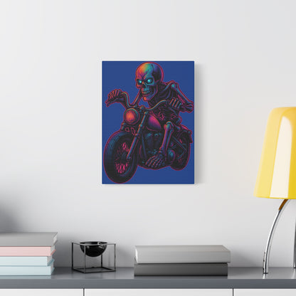 Skull Biker Canvas Neon Chopper Rider Motorcycle Wall Art Skeleton Cruiser Poster Style Garage Man Cave Decor Gift for Dad