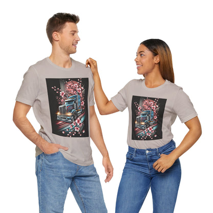 Cherry Blossom Convoy T-Shirt | Japanese Sakura x Modern Truck Art | Unique Graphic Tee for Drivers & Streetwear Lovers No.006