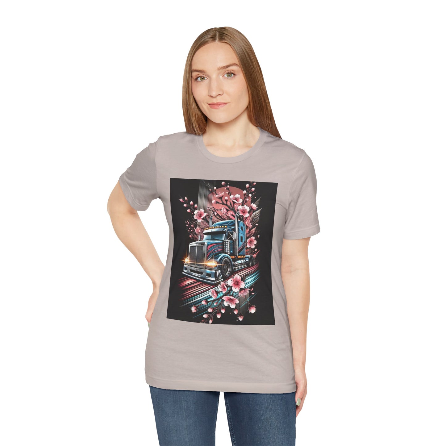 Cherry Blossom Convoy T-Shirt | Japanese Sakura x Modern Truck Art | Unique Graphic Tee for Drivers & Streetwear Lovers No.006