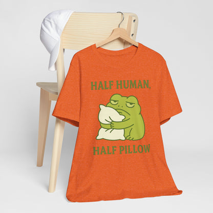 Half Human Half Pillow Funny Sleepy Frog Shirt for Coffee Lovers Dad Gift Not a Morning Person Tee Cozy Kawaii Aesthetic Graphic Top