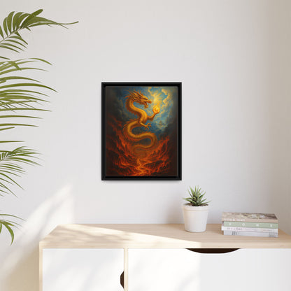Golden Dragon Canvas Feng Shui Wall Art Asian Myth Painting Fire and Cloud Temple Inspired Good Luck Decor Gift for Dad