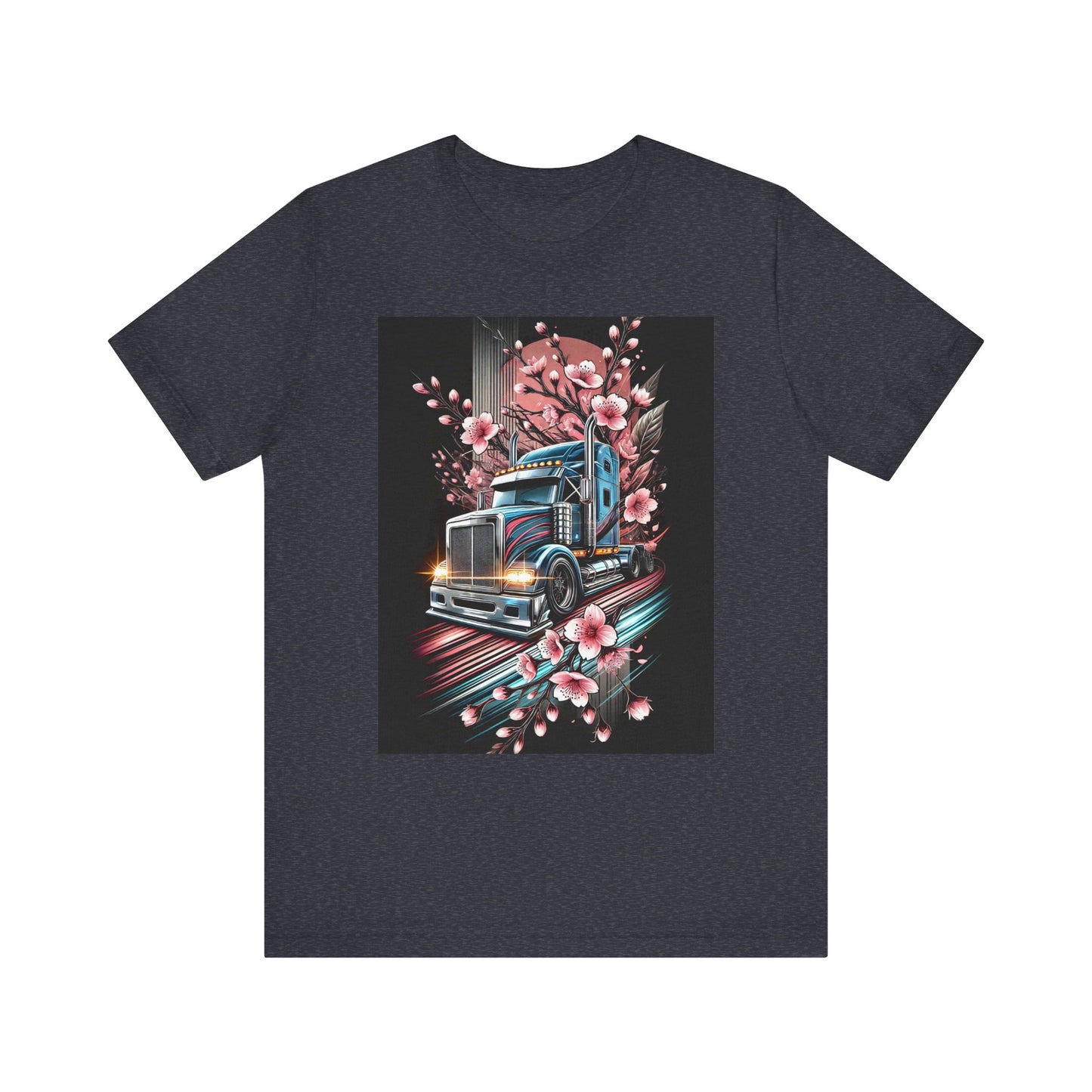 Cherry Blossom Convoy T-Shirt | Japanese Sakura x Modern Truck Art | Unique Graphic Tee for Drivers & Streetwear Lovers No.006