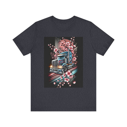 Cherry Blossom Convoy T-Shirt | Japanese Sakura x Modern Truck Art | Unique Graphic Tee for Drivers & Streetwear Lovers No.006
