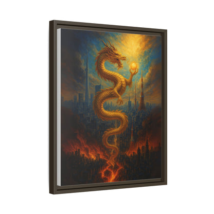 Neo Tokyo Golden Dragon Canvas Wall Art Japan Inspired Skyline Painting Feng Shui Good Luck Decor Dragon Pearl Gift for Dad