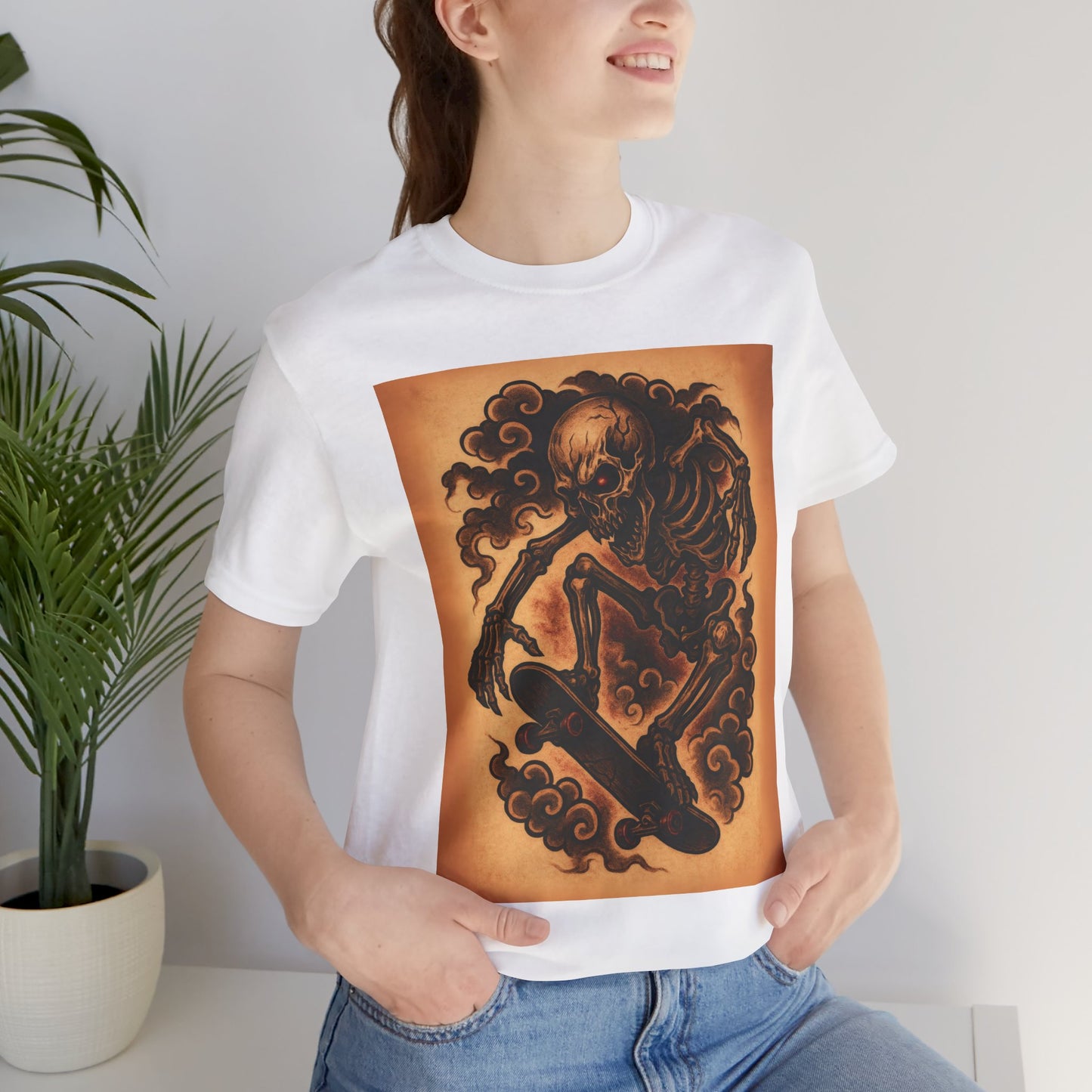 Gashadokuro Skeleton Skateboard Jump Tattoo-Style Shirt - Horror Yokai Streetwear for Adults, Skater Dad Gift, Japanese Folklore Tee