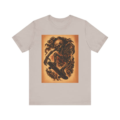 Gashadokuro Skeleton Skateboard Jump Tattoo-Style Shirt - Horror Yokai Streetwear for Adults, Skater Dad Gift, Japanese Folklore Tee