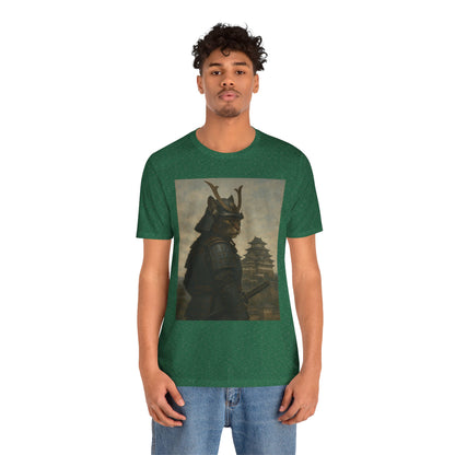 Cat Samurai Vigil Tee | Armored Feline Warrior w/ Castle Backdrop | Japanese Art Unisex Shirt